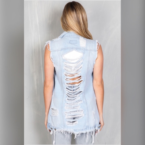 Distressed Longline Denim Vest - Picture 3 of 8